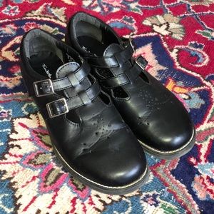 Black double buckle strap Mary Jane style shoes